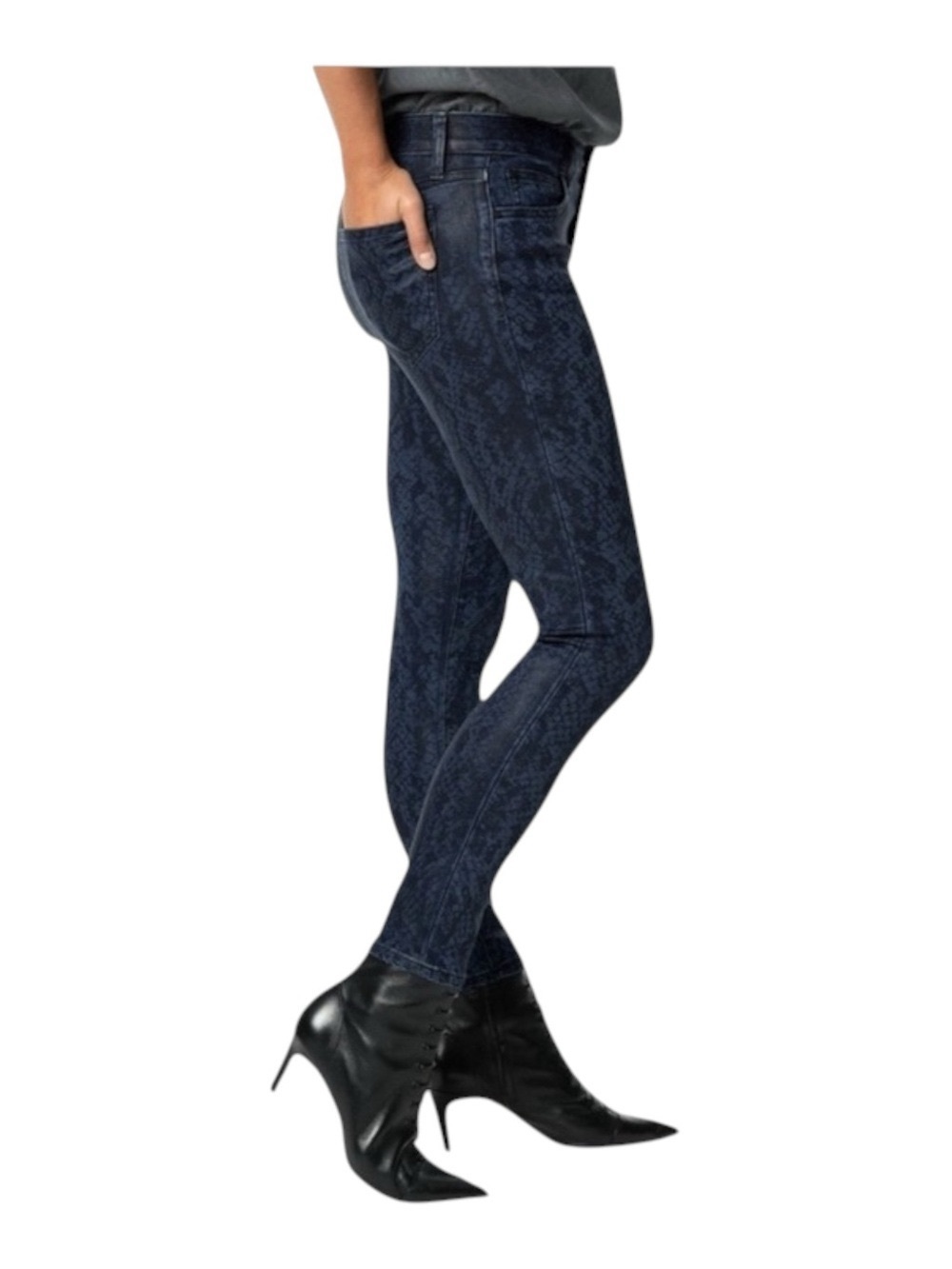 new Joe's Jeans ㋛ Charlie Skinny High Waist Jean ㋛ Coated Navy Python Print ㋛ - Picture 5 of 16